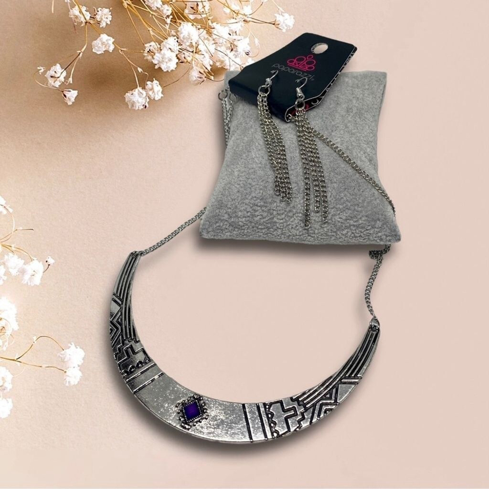 Paparazzi “Arizona Adventure” Purple Silver Tribal Fashion Necklace & Earring